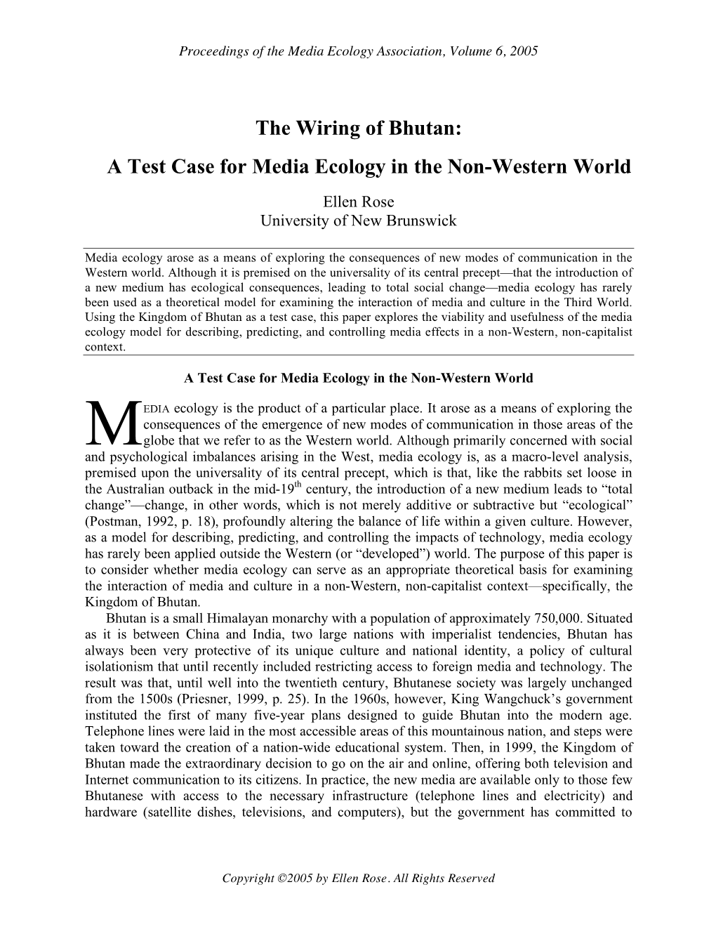 The Wiring of Bhutan: a Test Case for Media Ecology in the Non-Western World