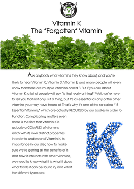 Vitamin K the “Forgotten” Vitamin