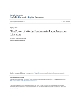 Feminism in Latin American Literature Karolina Matyka-Dabrowski Matykak1@Student.Lasalle.Edu