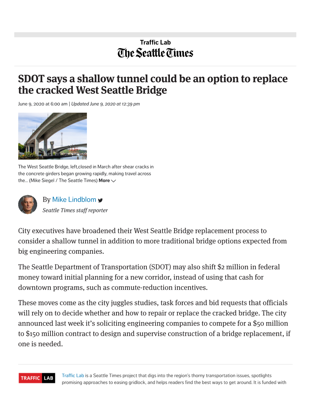 SDOT Says a Shallow Tunnel Could Be an Option to Replace the Cracked West Seattle Bridge