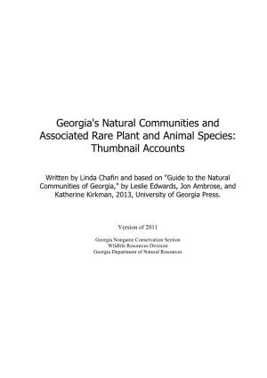 Georgia's Natural Communities and Associated Rare Plant and Animal Species: Thumbnail Accounts
