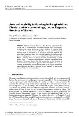 Area Vulnerability to Flooding in Rangkasbitung District and Its Surroundings, Lebak Regency, Province of Banten
