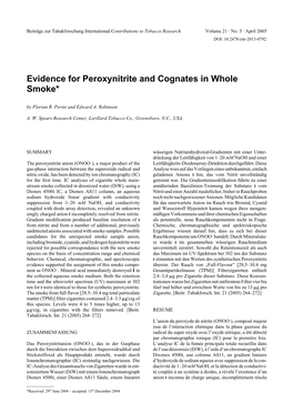 Paper to Beitrage Zur Tabakforschung International