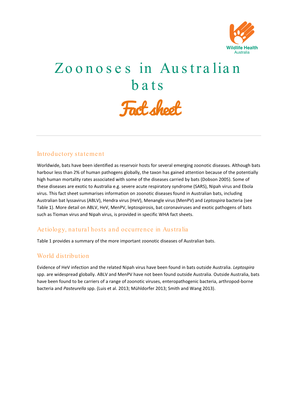 Zoonoses in Australian Bats Fact Sheet