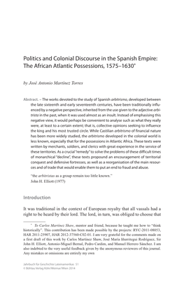 Politics and Colonial Discourse in the Spanish Empire: the African Atlantic Possessions, 1575–1630*