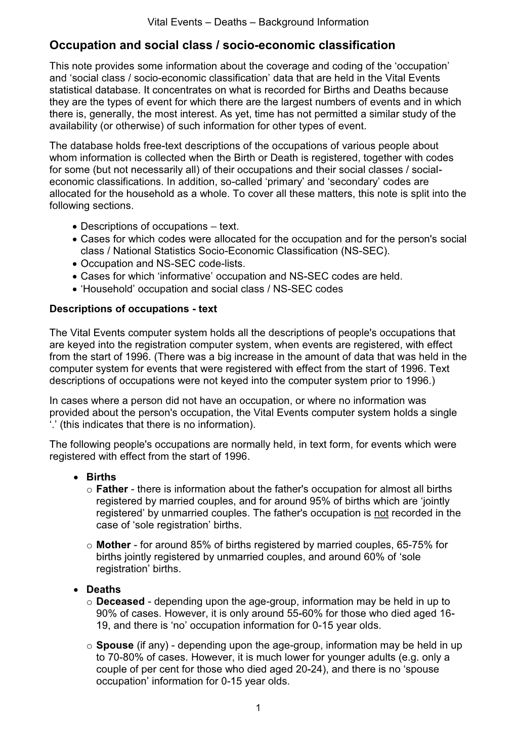 Occupation and Social Class / Socio-Economic Classification