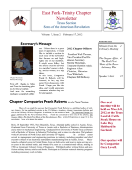 East Fork-Trinity Chapter Newsletter Texas Section Sons of the American Revolution