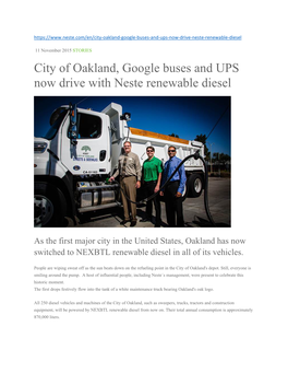 City of Oakland, Google Buses and UPS Now Drive with Neste Renewable Diesel