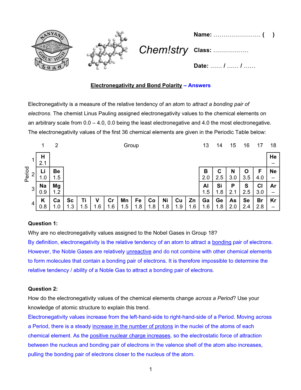 Chem!Stry Class: ………………