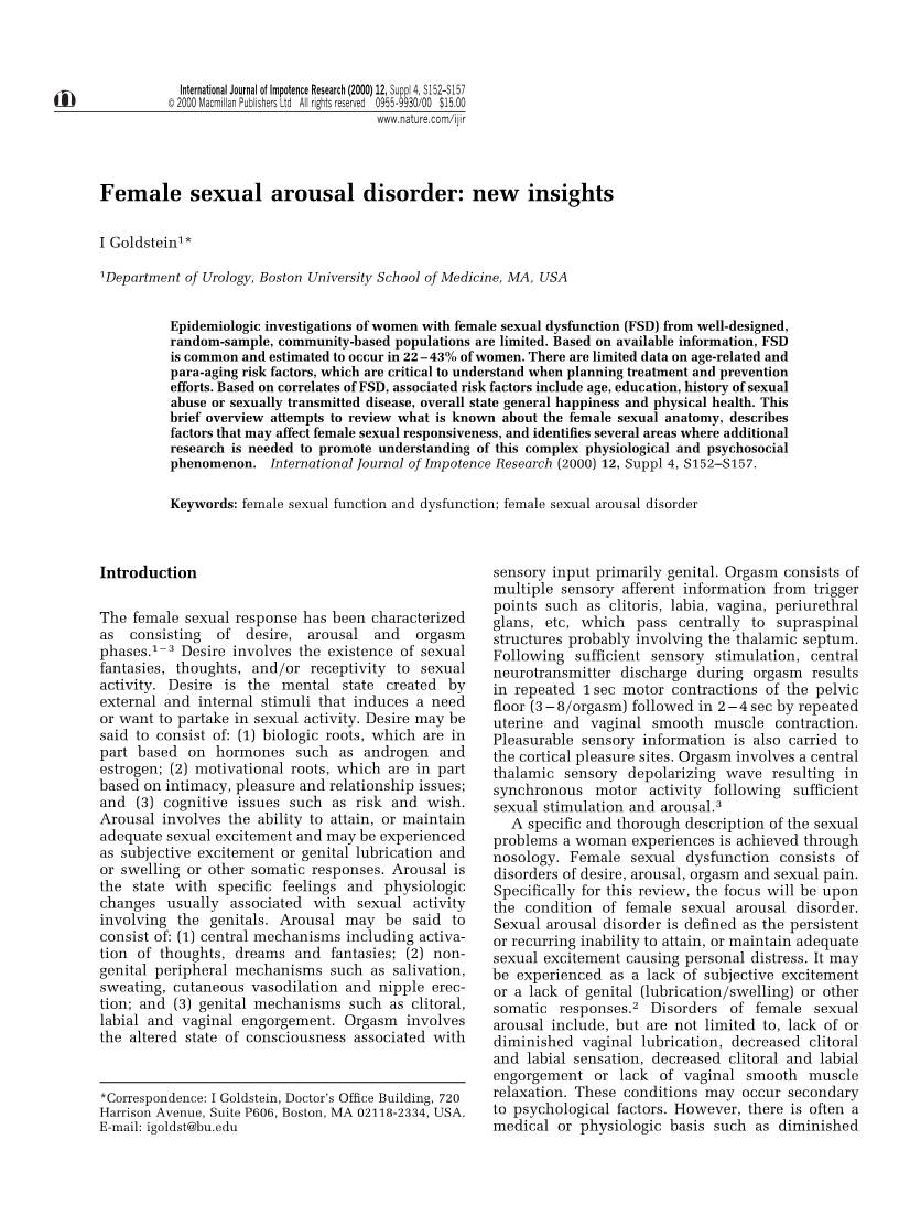 Female Sexual Arousal Disorder: New Insights