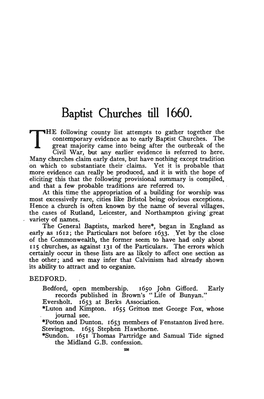 Baptist Churches Till 1660