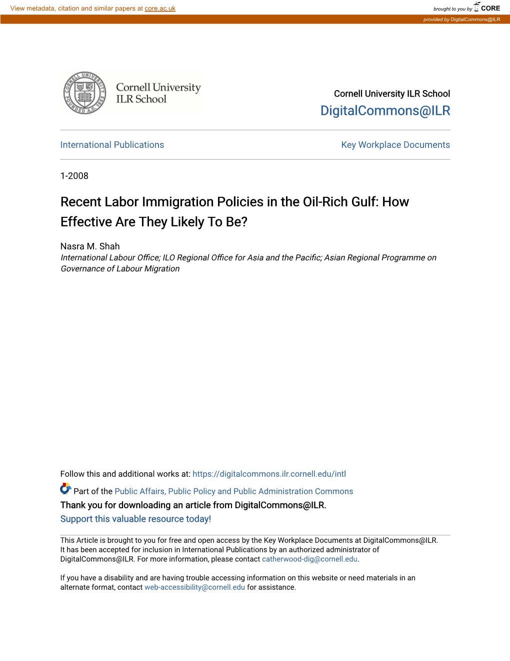 Recent Labor Immigration Policies in the Oil-Rich Gulf: How Effective Are They Likely to Be?