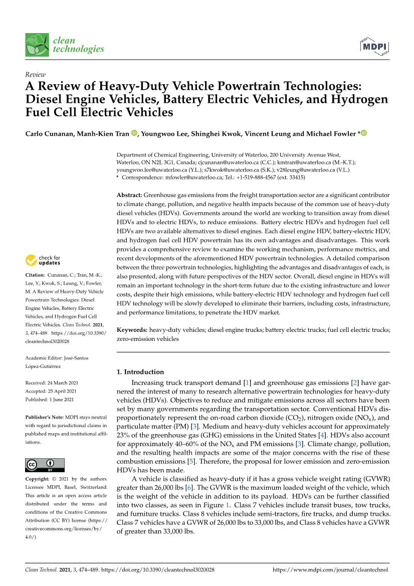Diesel Engine Vehicles, Battery Electric Vehicles, and Hydrogen Fuel Cell Electric Vehicles