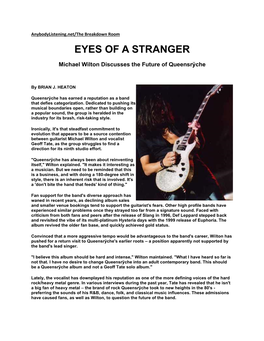 Eyes of a Stranger: Michael Wilton Discusses