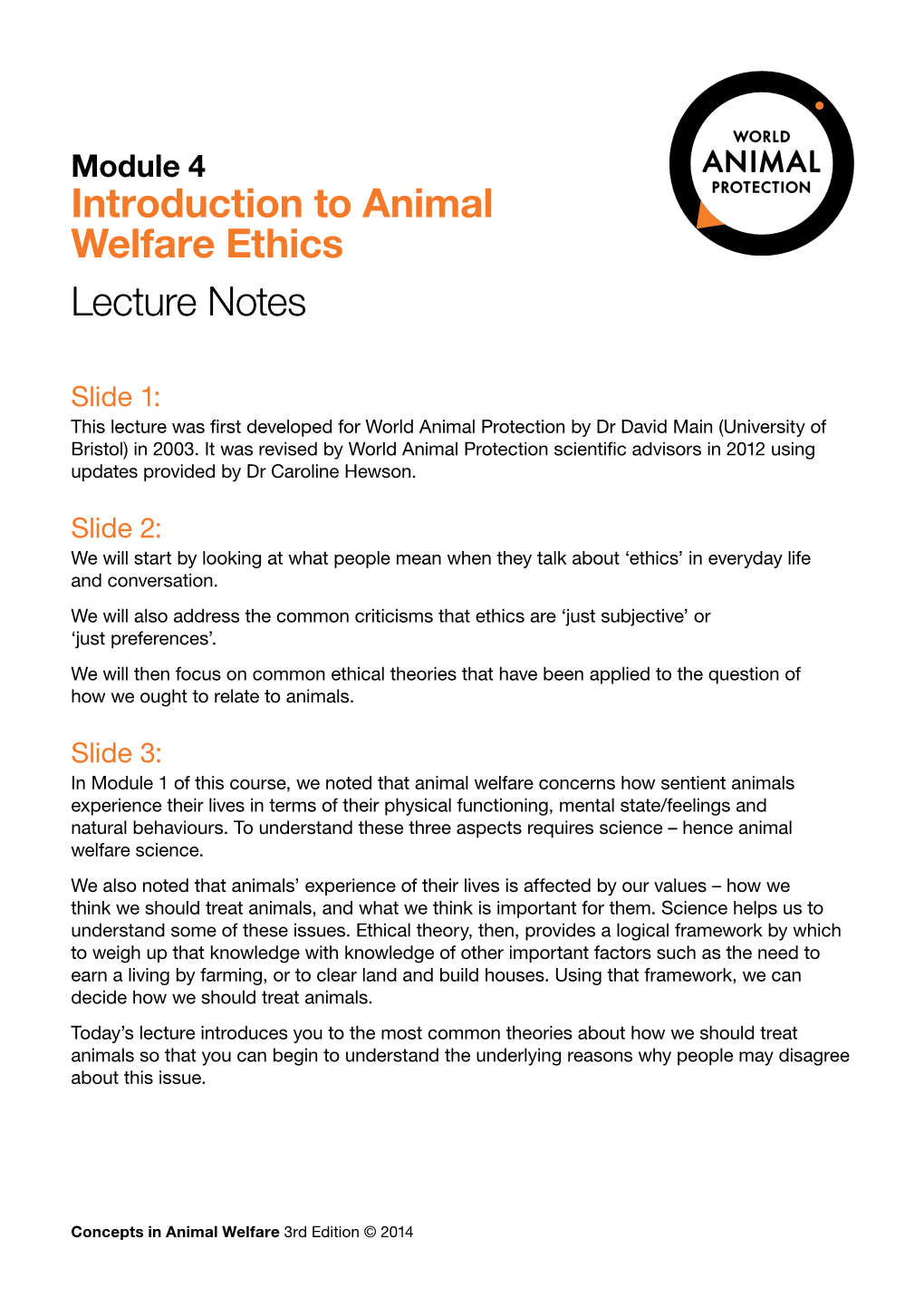 Introduction to Animal Welfare Ethics Lecture Notes