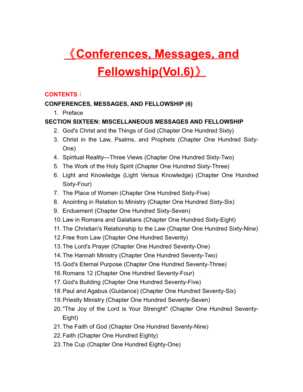 Conferences, Messages, and Fellowship(Vol.6)