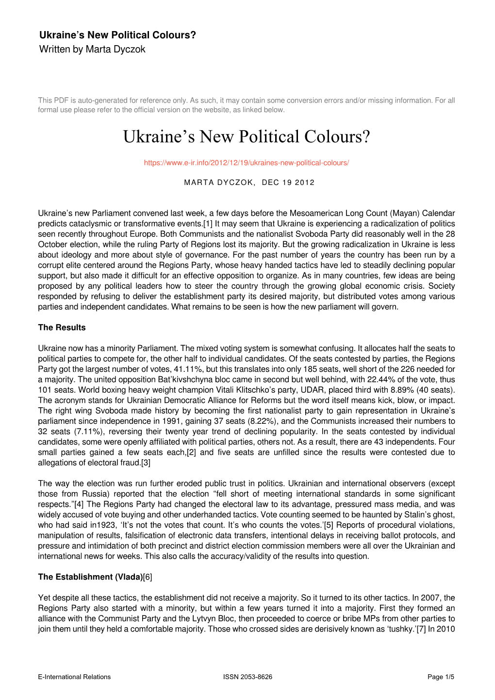 Ukraine's New Political Colours?