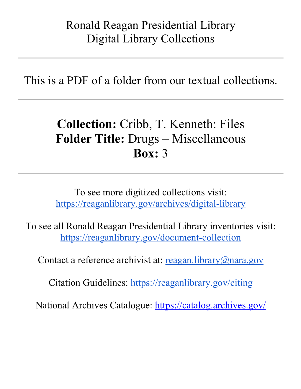 Cribb, T. Kenneth: Files Folder Title: Drugs – Miscellaneous Box: 3