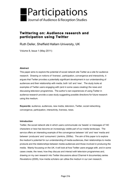 Twittering On: Audience Research and Participation Using Twitter