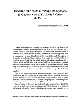 El Léxico Taurino En El Voyage En Espagne, De Gautier, Y En El De Paris Á Cadix, De Dumas