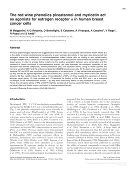 The Red Wine Phenolics Piceatannol and Myricetin Act As Agonists for Estrogen Receptor  in Human Breast Cancer Cells