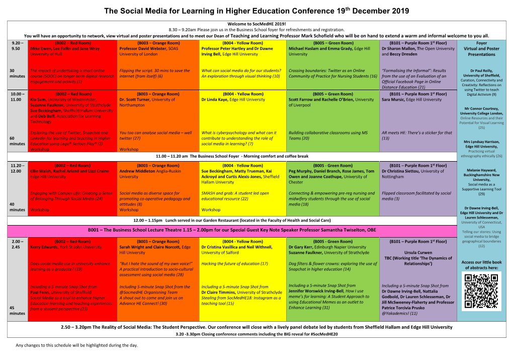 The Social Media for Learning in Higher Education Conference 19Th December 2019