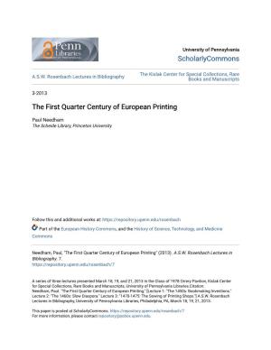 The First Quarter Century of European Printing