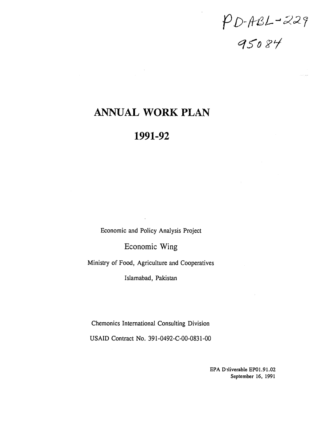 Annual Work Plan 1991-92