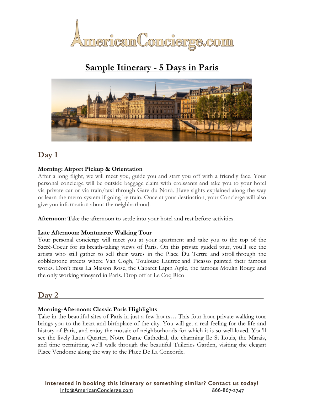 Sample Itinerary - 5 Days in Paris