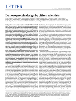 De Novo Protein Design by Citizen Scientists Brian Koepnick1,2, Jeff Flatten3, Tamir Husain3, Alex Ford1,2, Daniel-Adriano Silva1,2, Matthew J