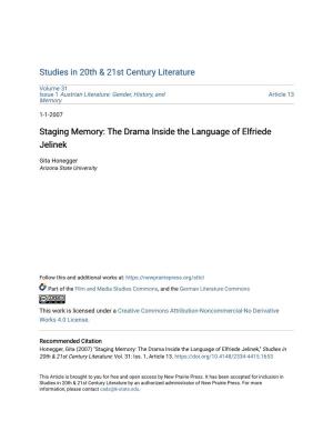 Staging Memory: the Drama Inside the Language of Elfriede Jelinek