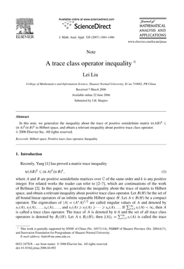 A Trace Class Operator Inequality ✩
