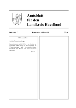 Amtsblatt Für Den Landkreis Havelland