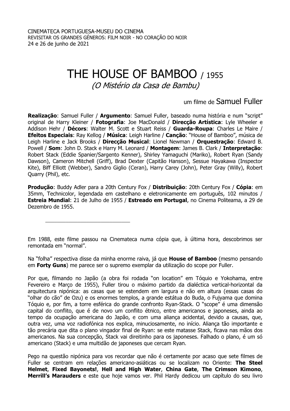 THE HOUSE of BAMBOO / 1955 (O Mistério Da Casa De Bambu)