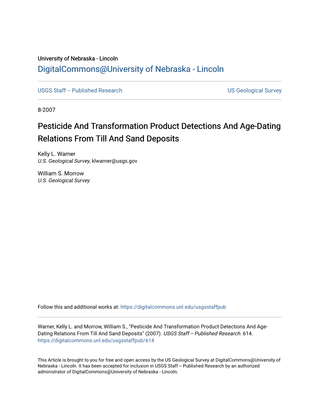 Pesticide and Transformation Product Detections and Age-Dating Relations from Till and Sand Deposits