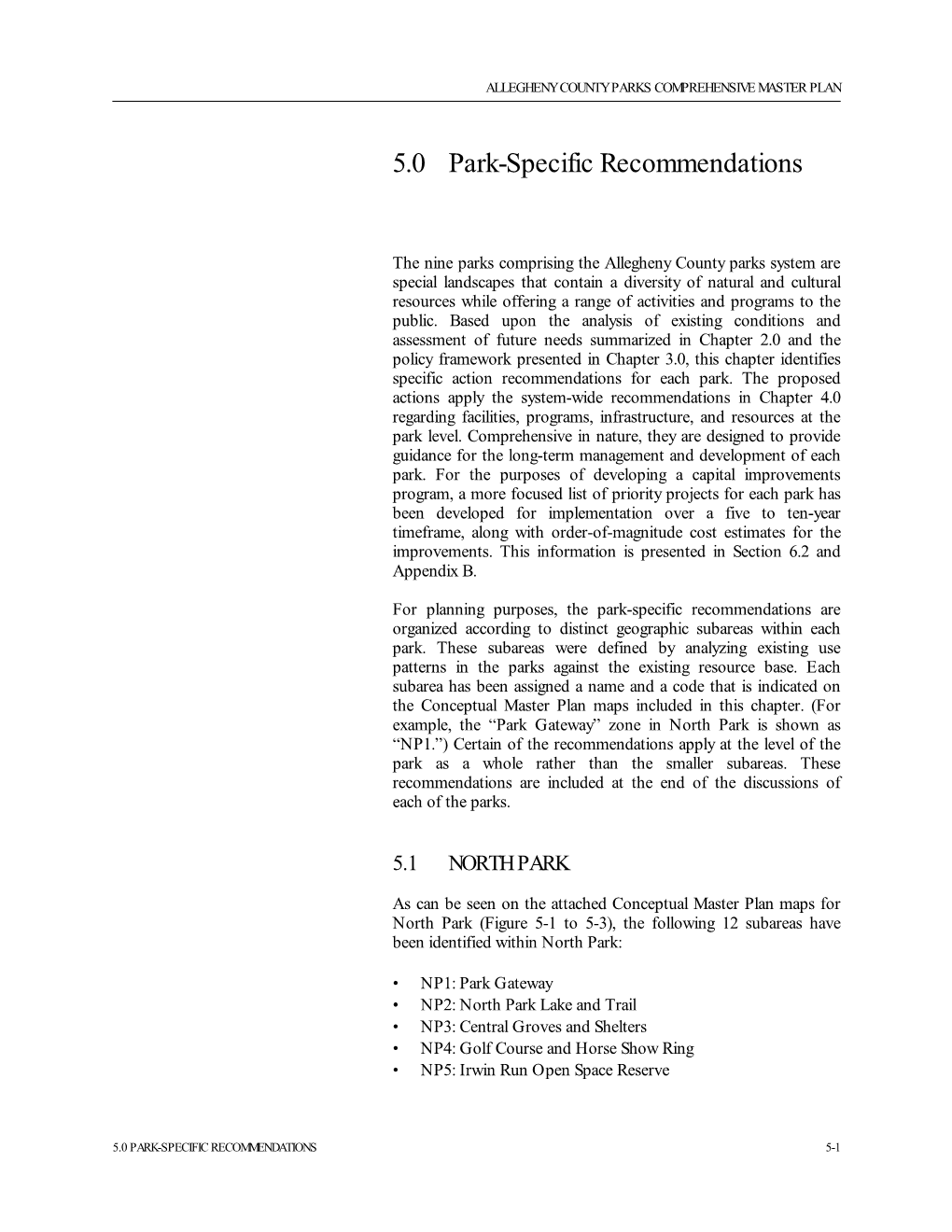 5.0 Park-Specific Recommendations
