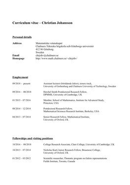 Curriculum Vitae – Christian Johansson