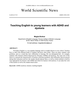 Teaching English to Young Learners with ADHD and Dyslexia