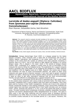 Larvicide of Aedes Aegypti (Diptera: Culicidae) from Ipomoea Pes-Caprae (Solanales: Convolvulaceae) Musri Musman, Sofyatuddin Karina, Said Almukhsin