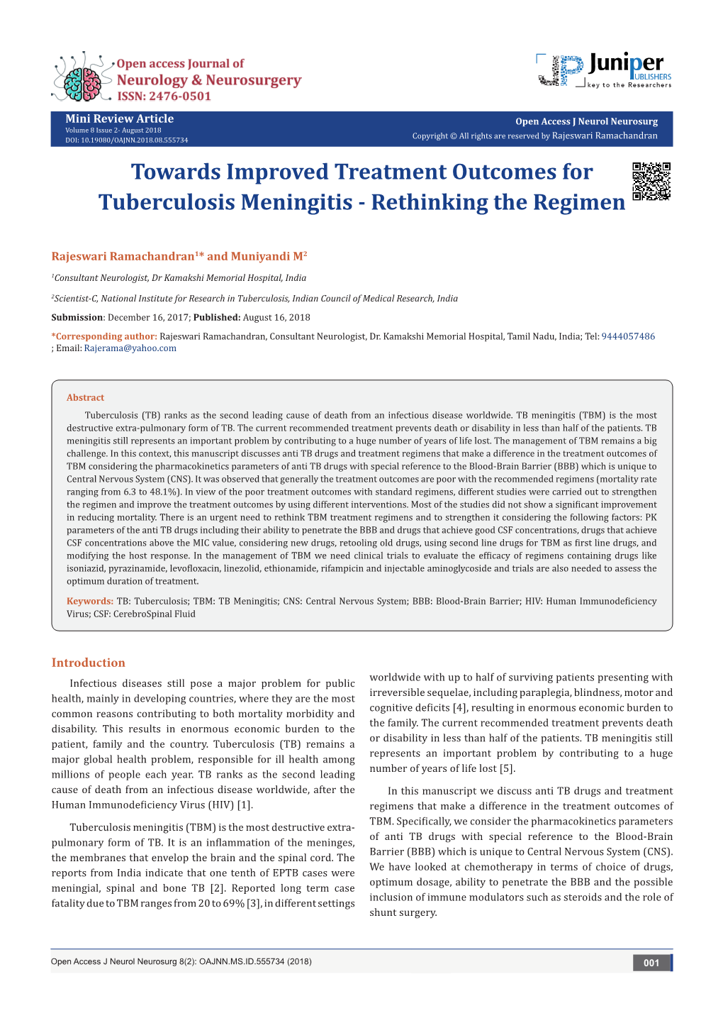 Towards Improved Treatment Outcomes for Tuberculosis Meningitis - Rethinking the Regimen