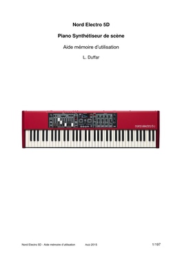 Nord Electro 5D Piano Synthétiseur De Scène Aide Mémoire D'utilisation