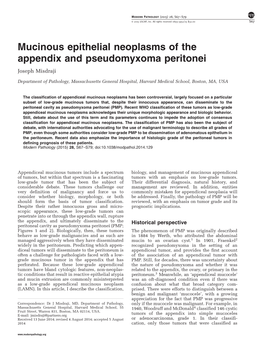 Mucinous Epithelial Neoplasms of the Appendix and Pseudomyxoma Peritonei Joseph Misdraji