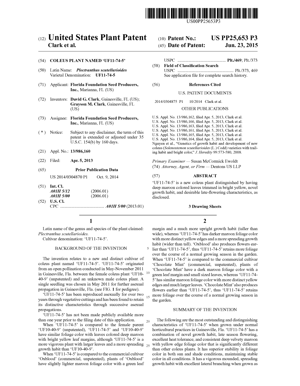 (12) United States Plant Patent (10) Patent No.: US PP25,653 P3 Clark Et Al