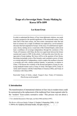 Trope of a Sovereign State: Treaty-Making by Korea 1876-1899