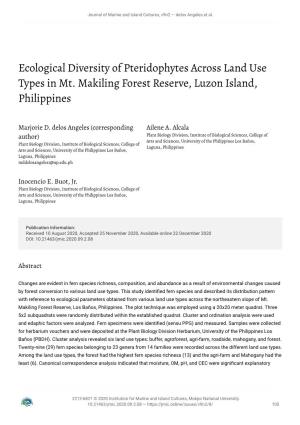 Ecological Diversity of Pteridophytes Across Land Use Types in Mt