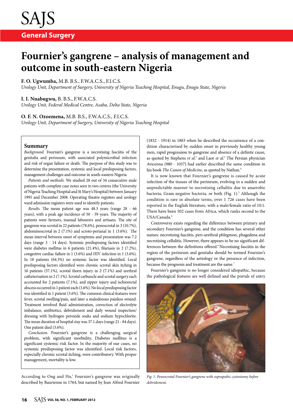 Fournier's Gangrene – Analysis of Management and Outcome in South-Eastern Nigeria