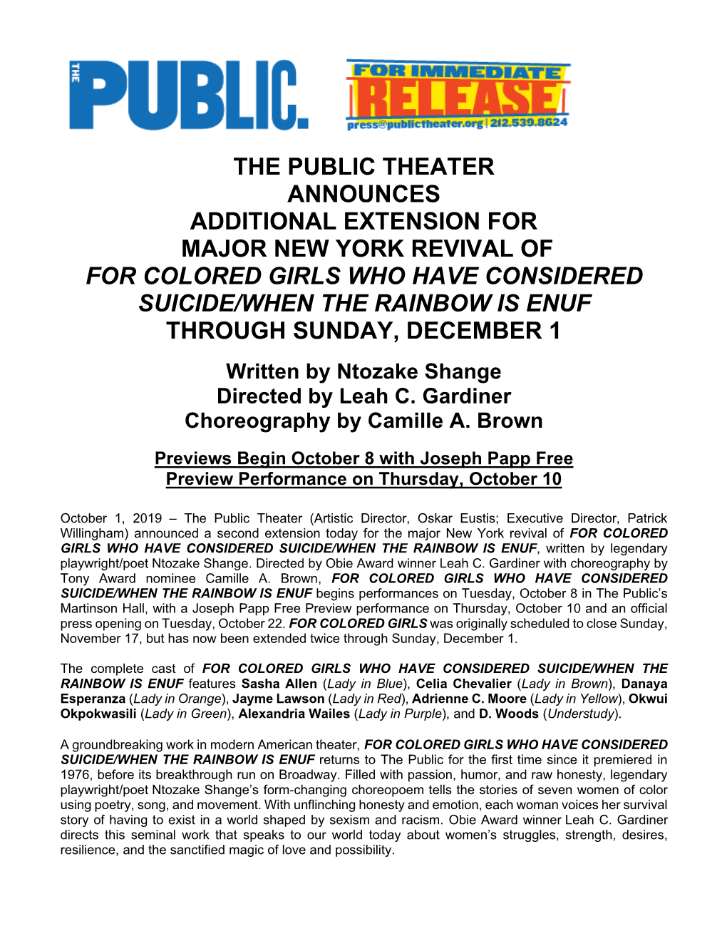 The Public Theater Announces Additional