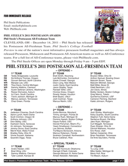 Phil Steele's 2011 Postseason All-Freshman Team