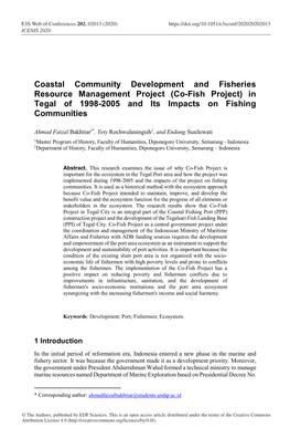 Coastal Community Development and Fisheries Resource Management Project (Co-Fish Project) in Tegal of 1998-2005 and Its Impacts on Fishing Communities