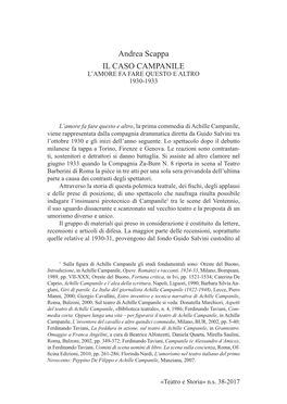 Andrea Scappa IL CASO CAMPANILE L’AMORE FA FARE QUESTO E ALTRO 1930-1933